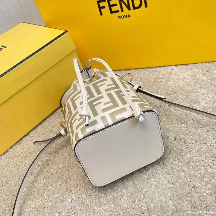 Cheap HOT White Motif Tresor Calf In Mini Bag Leather Fendi FF Bucket Mon 0526